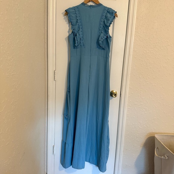 NWT Women Girly Baby Blue Summer Maxi Dress Ruffled Sleeve - Picture 5 of 10